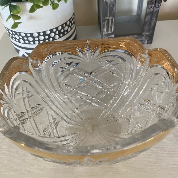 Anna Hutte Bleikristall Lead Germany Crystal Dish with lid Gold Trim Candy Dish - Picture 2 of 8
